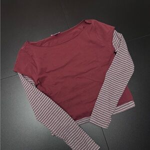 Edikted Burgundy and Striped Long Sleeve Top